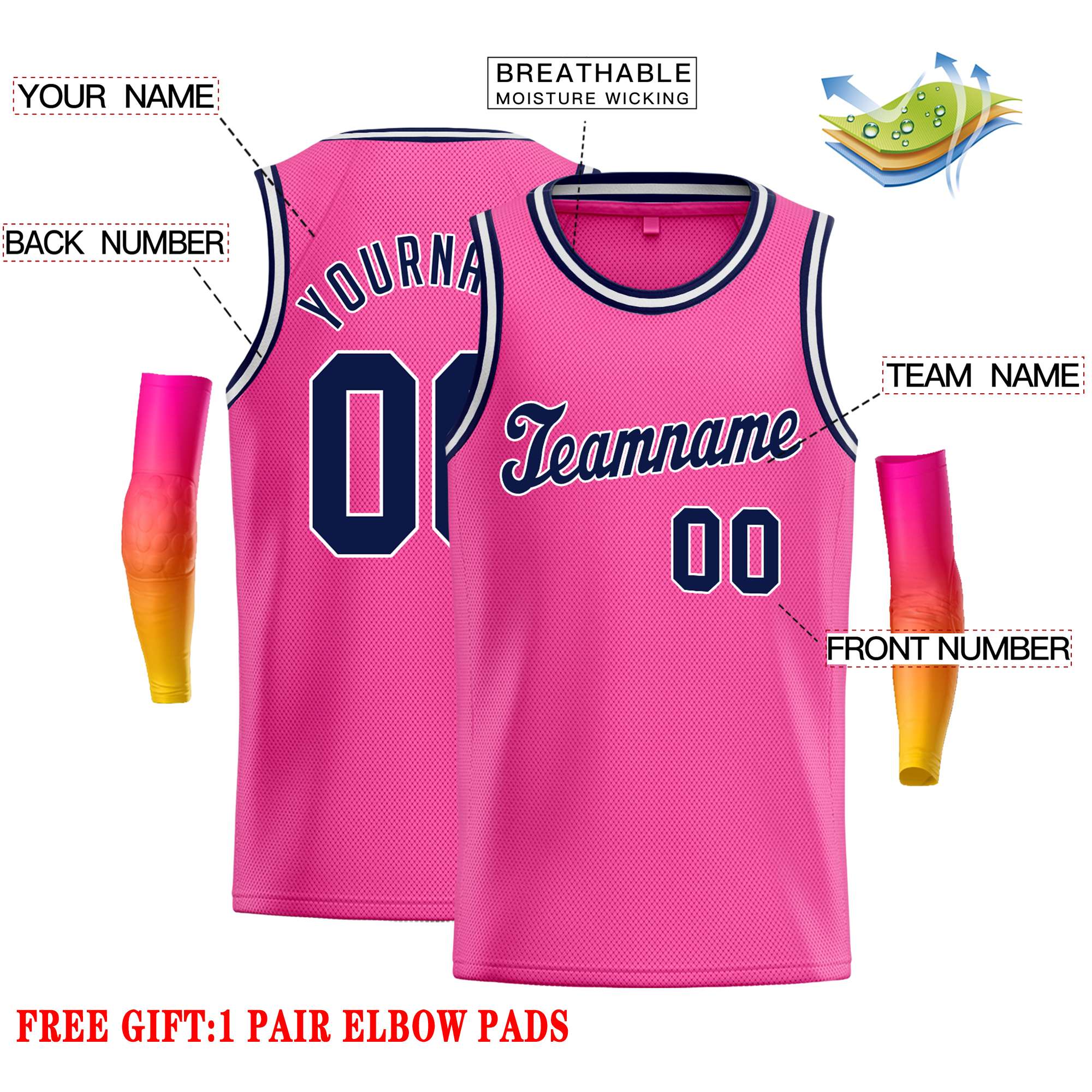 Custom Pink Navy-White Classic Tops Casual Basketball Jersey