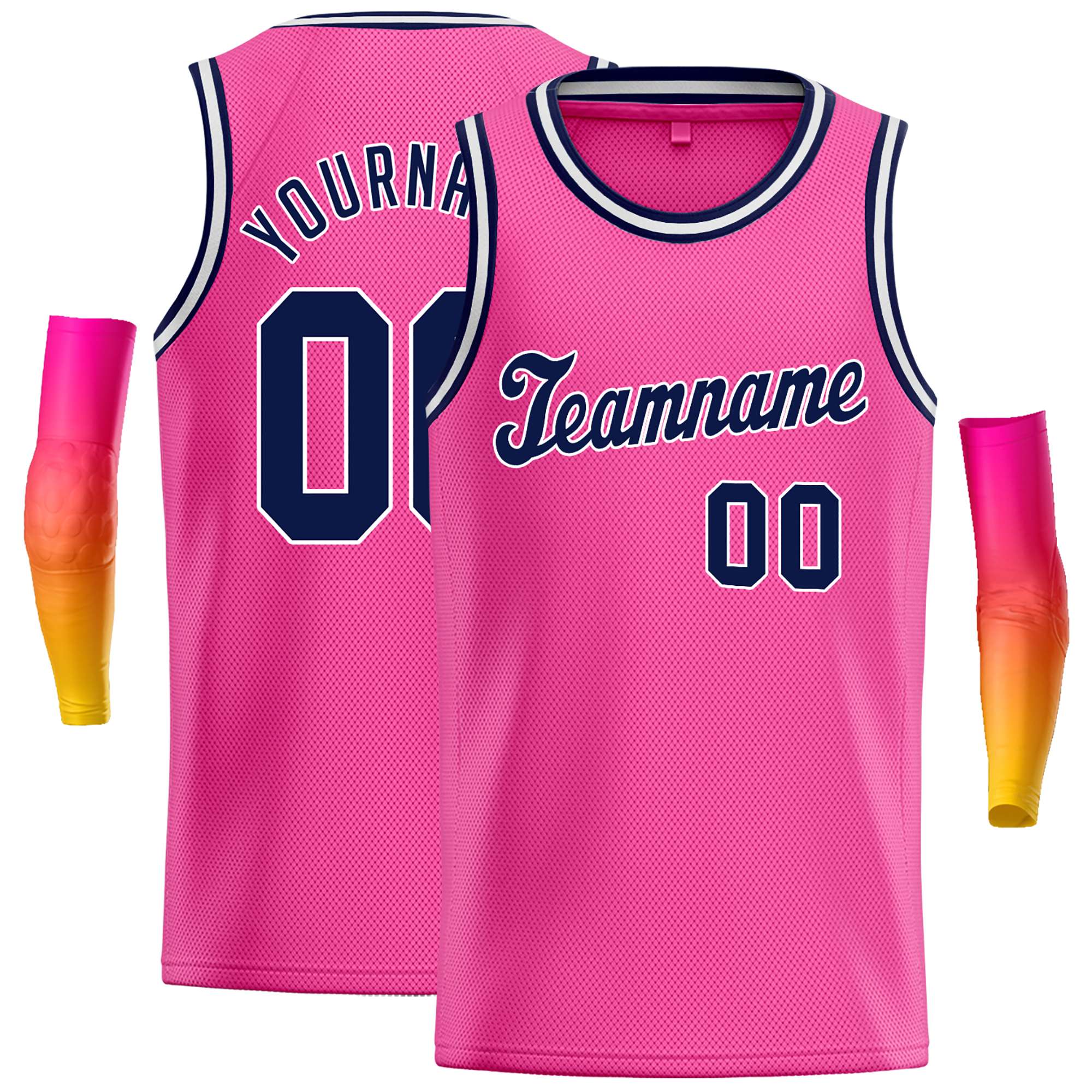 Custom Pink Navy-White Classic Tops Casual Basketball Jersey