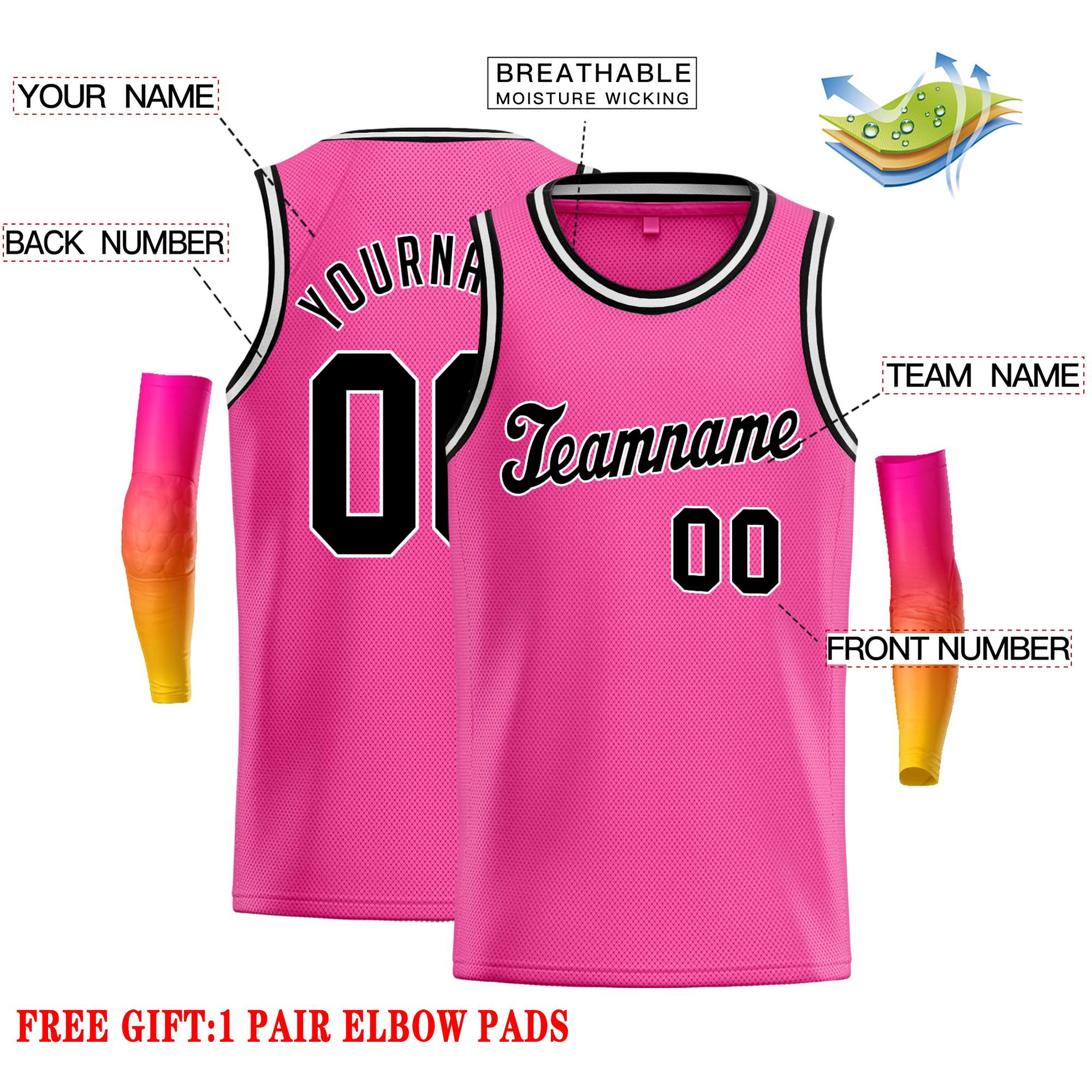 Custom Pink Black-White Classic Tops Casual Basketball Jersey