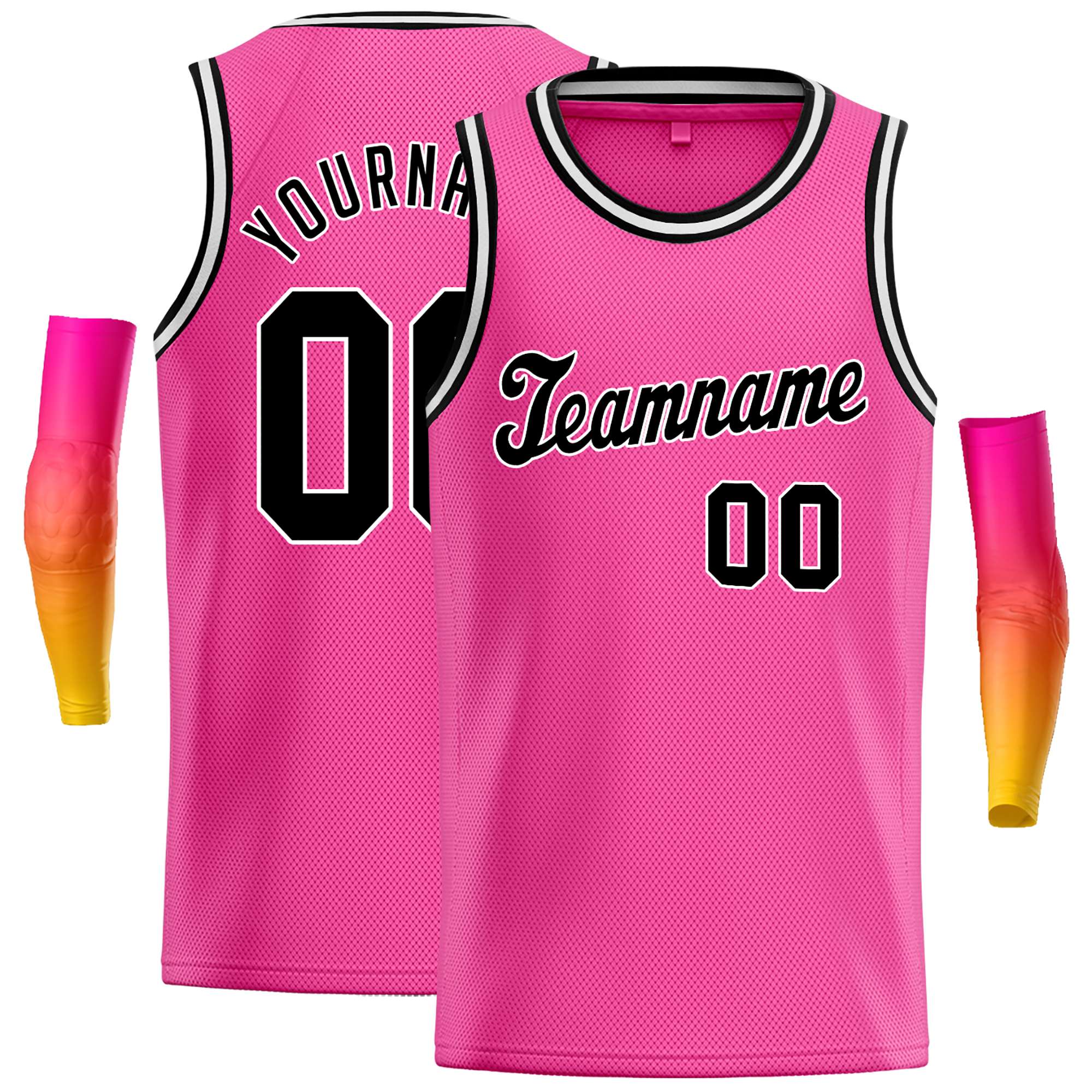 Custom Pink Black-White Classic Tops Casual Basketball Jersey