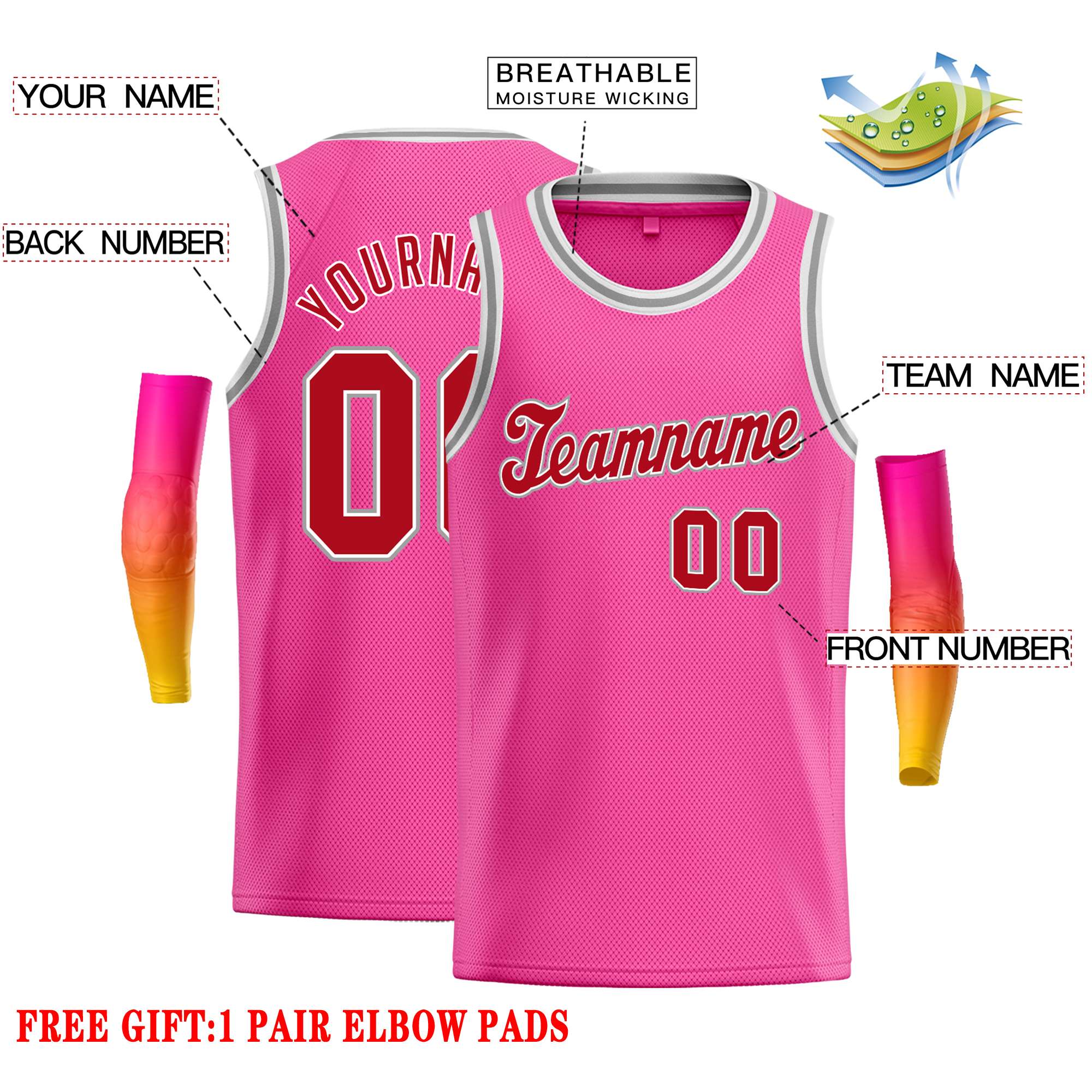 Custom Pink Red-White Classic Tops Casual Basketball Jersey