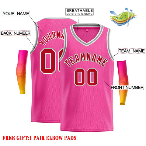 Custom Pink Red-White Classic Tops Men Casual Basketball Jersey