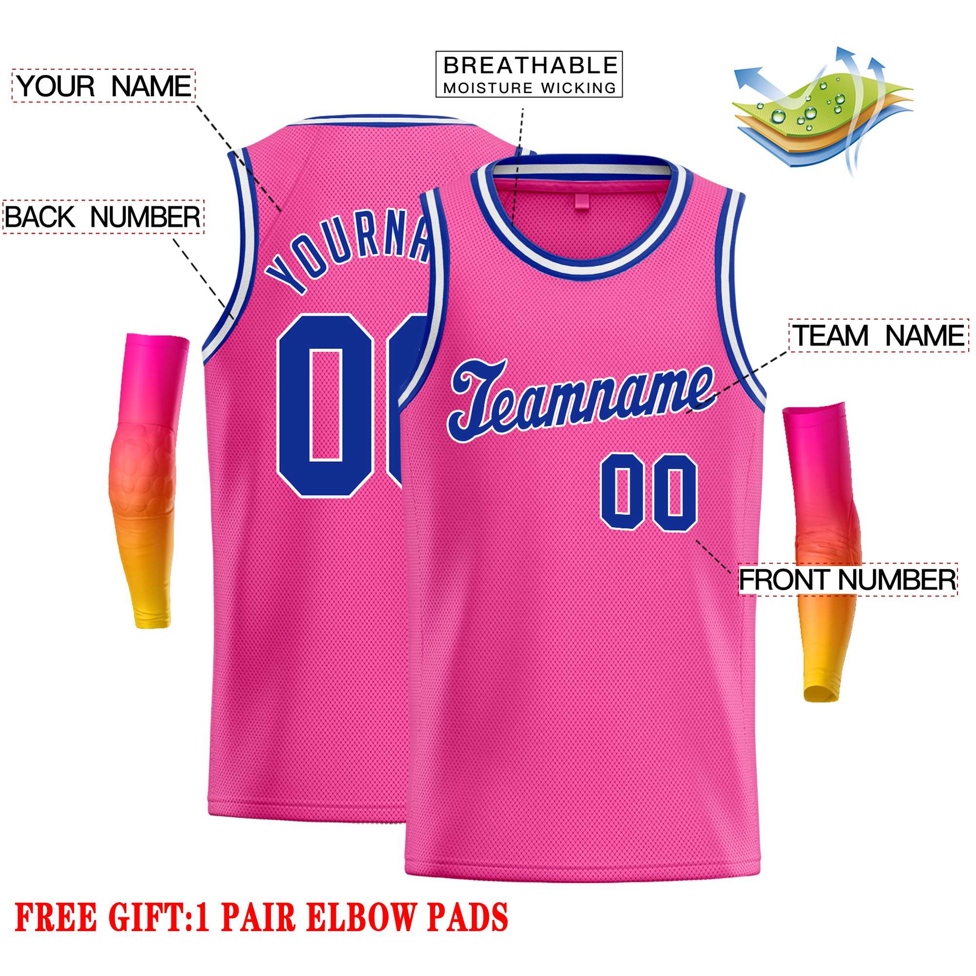 Custom Pink Royal-White Classic Tops Casual Basketball Jersey