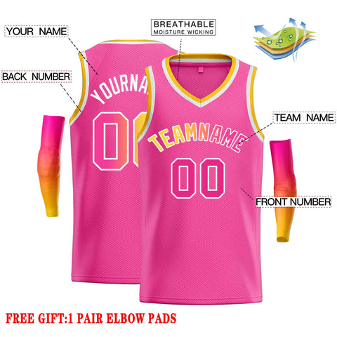 Custom Pink White Classic Tops Men Casual Basketball Jersey