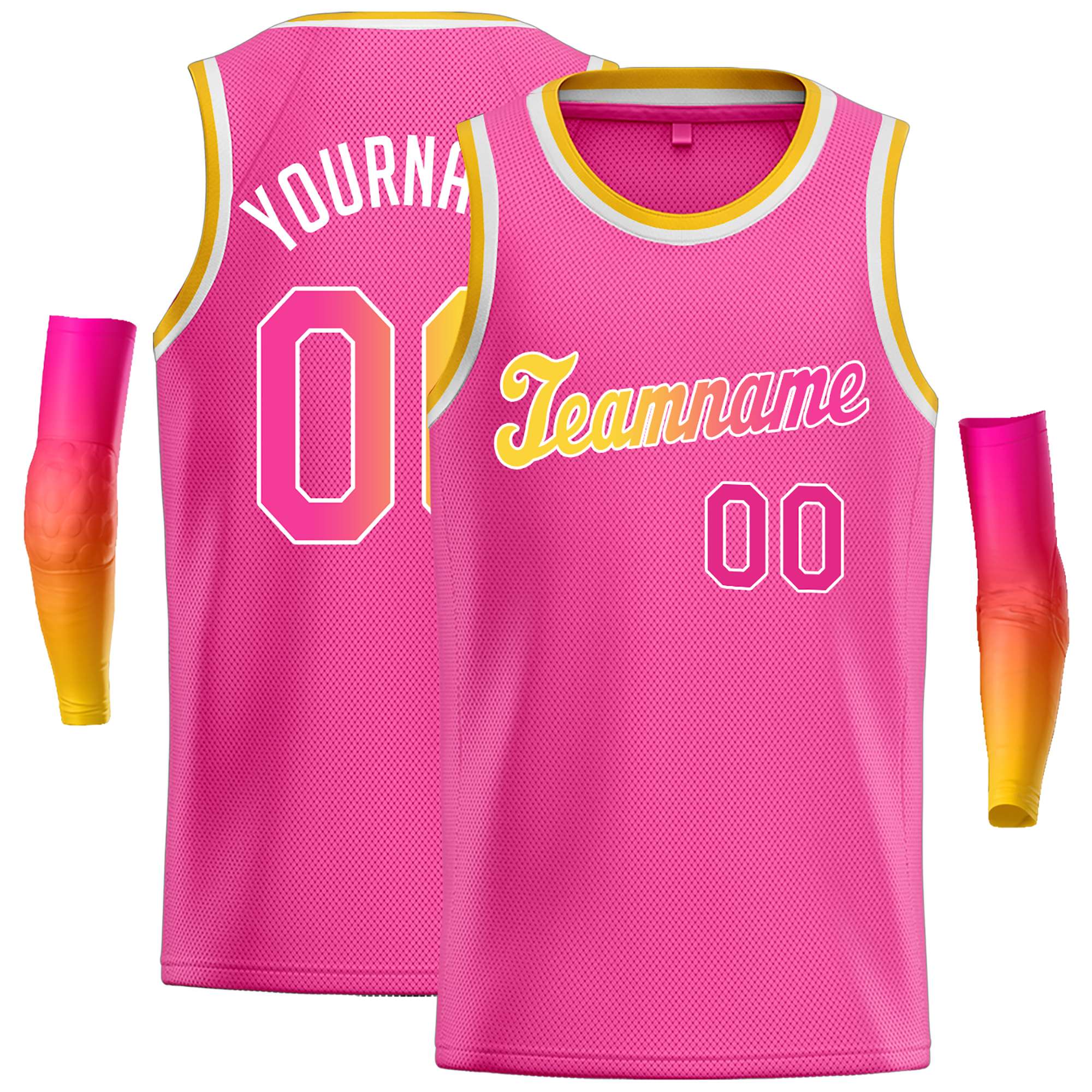 Custom Pink Yellow-White Classic Tops Casual Basketball Jersey