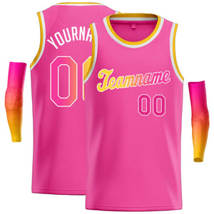 Maillot de basket-ball décontracté, haut classique rose jaune-blanc personnalisé