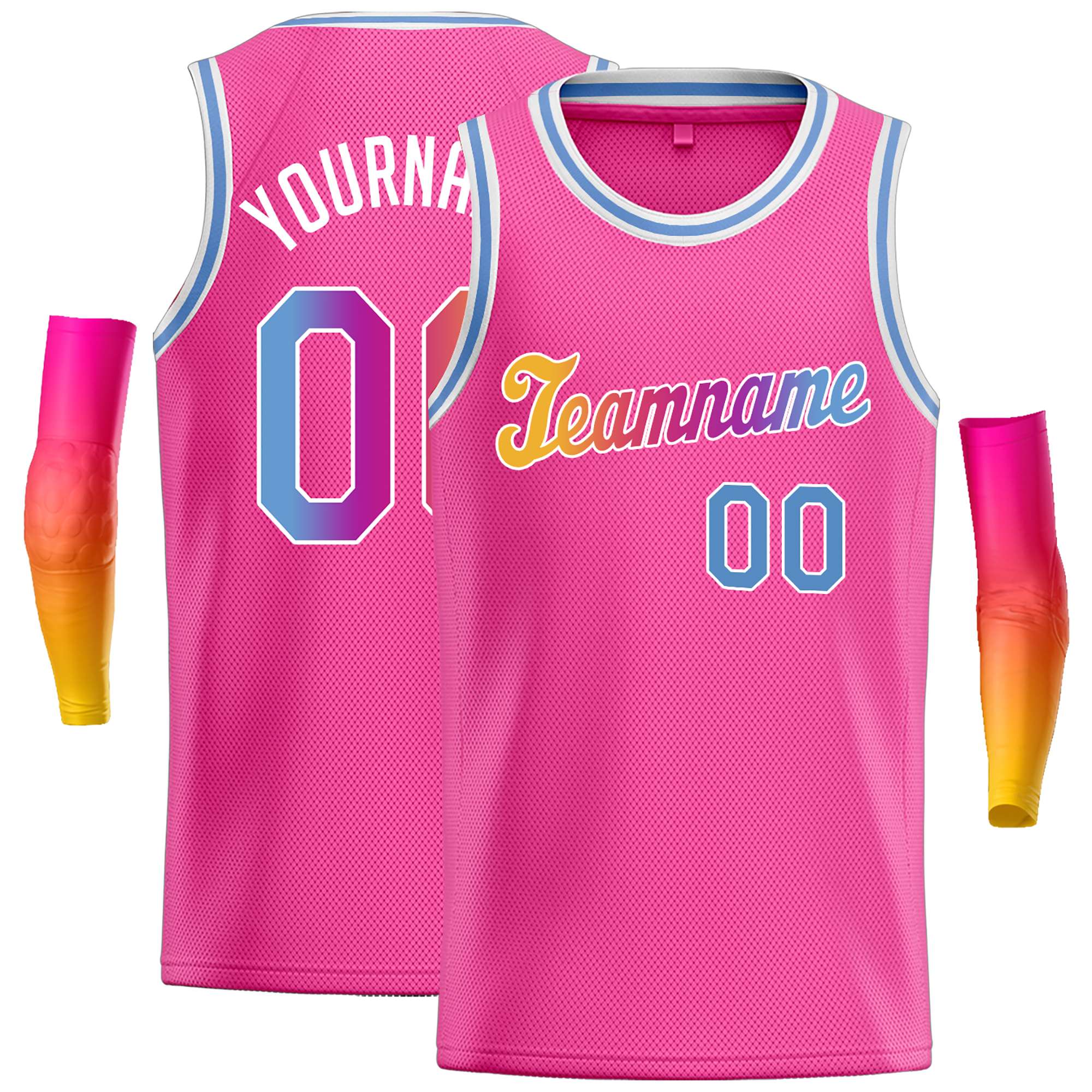 Custom Pink Yellow-White Classic Tops Casual Basketball Jersey