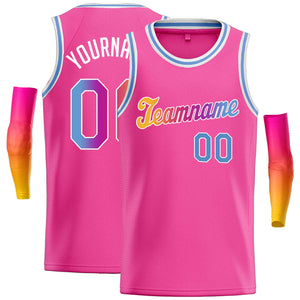 Maillot de basket-ball décontracté, haut classique rose jaune-blanc personnalisé