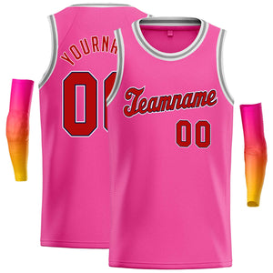 Maillot de basket-ball décontracté, haut classique rose rouge-noir personnalisé