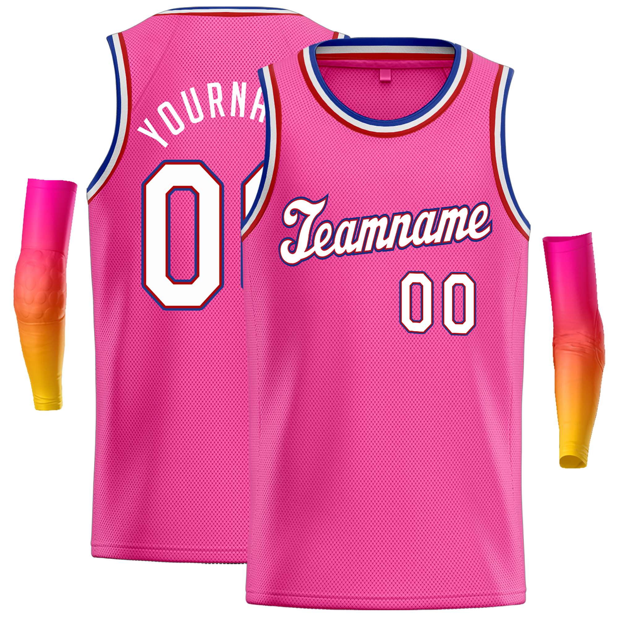 Custom Pink White-Red Classic Tops Casual Basketball Jersey