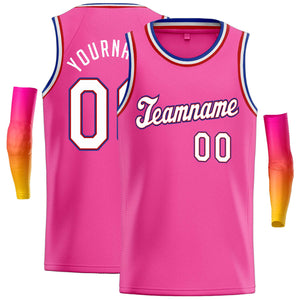 Maillot de basket-ball décontracté, haut classique rose blanc-rouge personnalisé