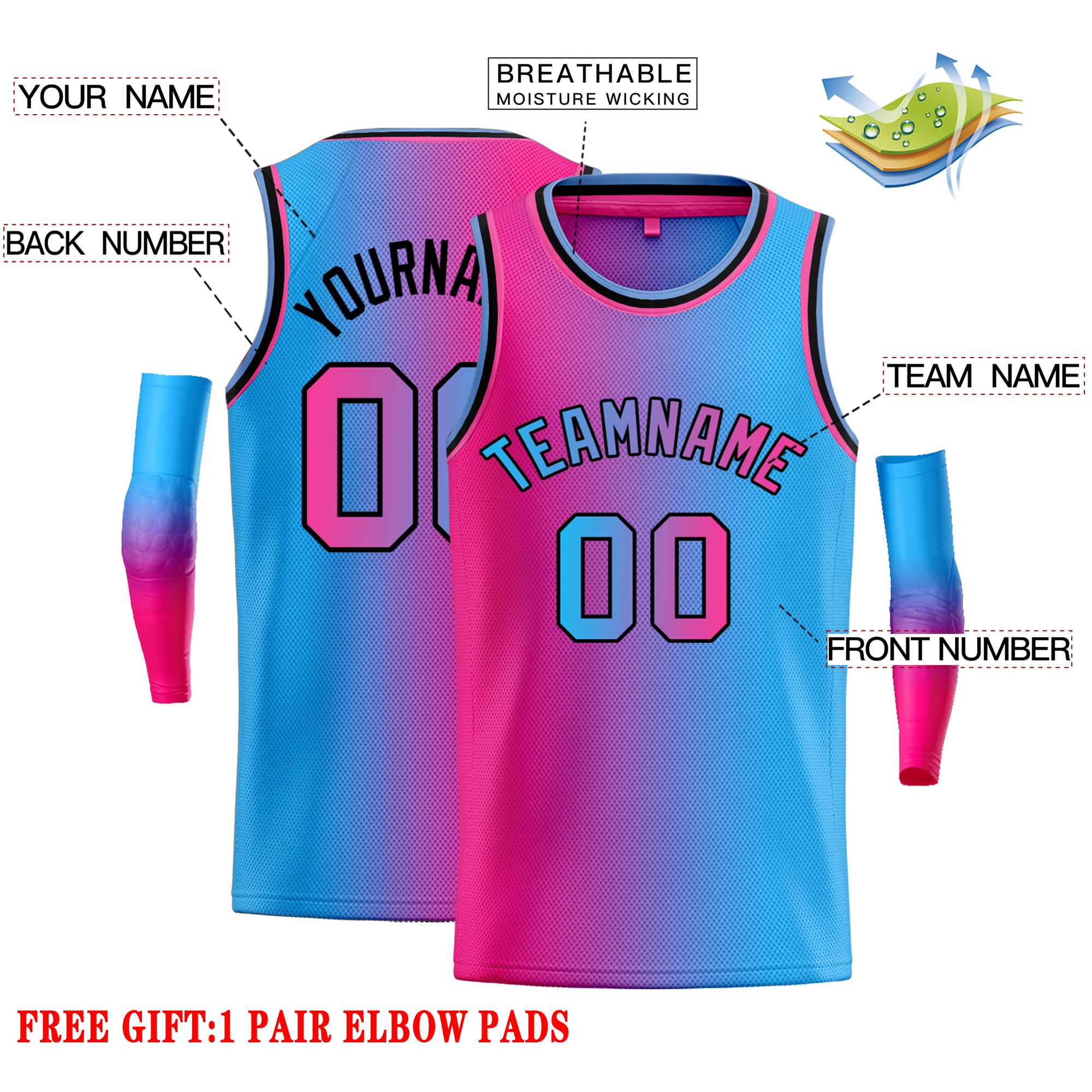 KXK Pink and Blue Basketball Jersey, Custom Pink Basketball Jerseys - KXKSHOP