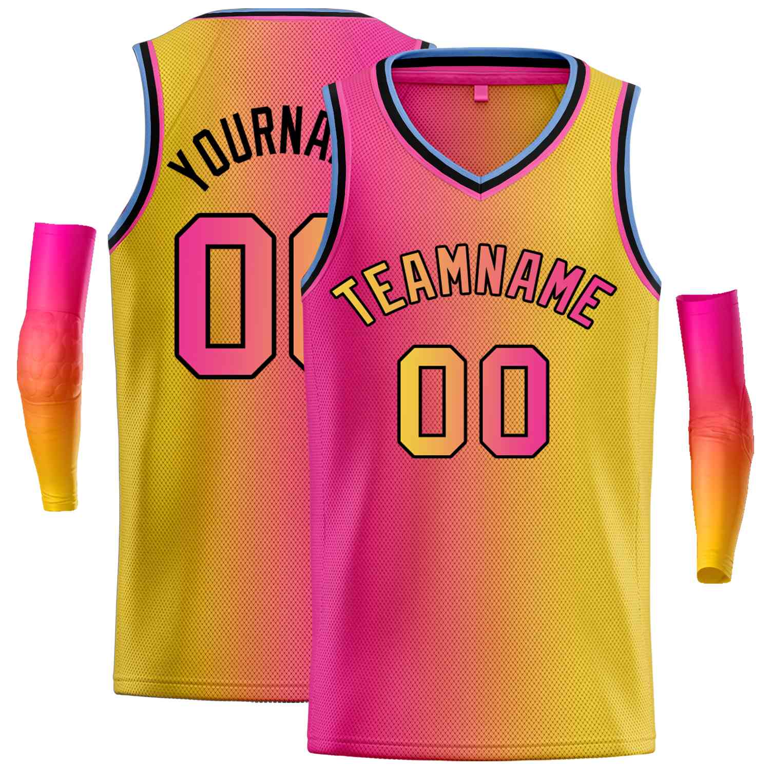 Maillot de basket-ball personnalisé, dégradé rose jaune-noir, hauts à la mode