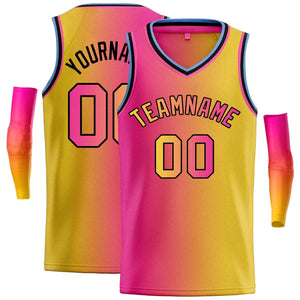 Custom Pink Yellow-Black Gradient Fashion Tops Basketball Jersey