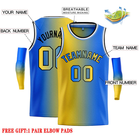 Custom Yellow Blue-Black Gradient Fashion Tops Bull Basketball Jersey