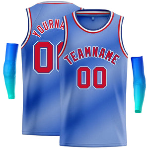 Maillot de basket-ball personnalisé, dégradé bleu clair blanc-rouge, hauts à la mode, Bull