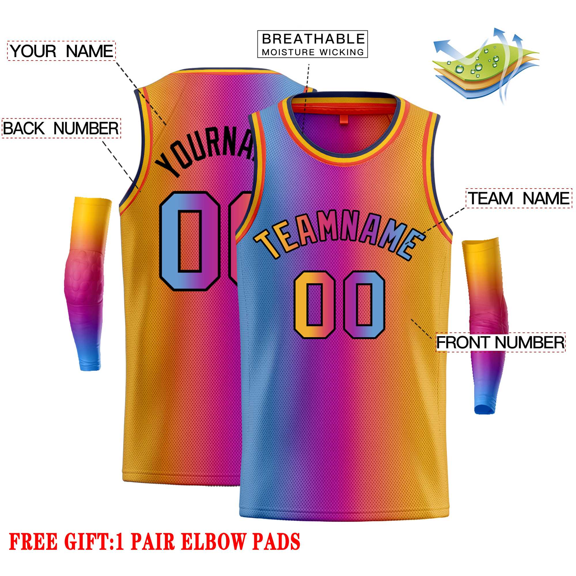 Custom Light Blue Purple Black-Orange Gradient Fashion Tops Bull Basketball Jersey