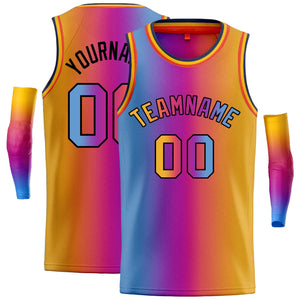 Custom Light Blue Purple Black-Orange Gradient Fashion Tops Bull Basketball Jersey