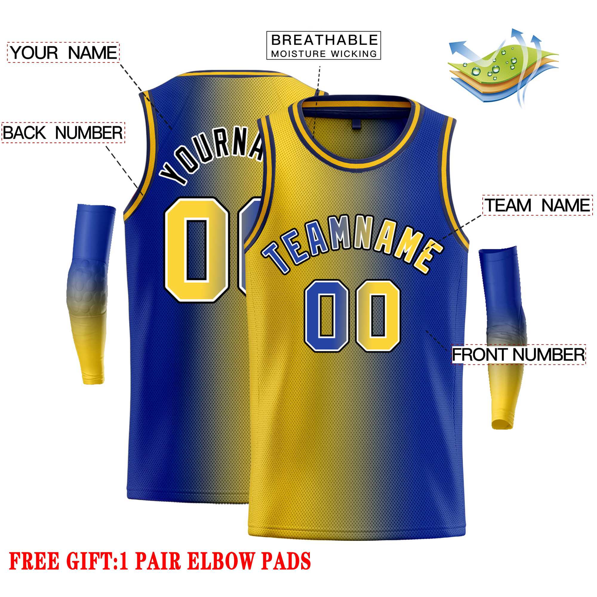 Custom Yellow Royal Black-Royal Gradient Fashion Tops Bull Basketball Jersey