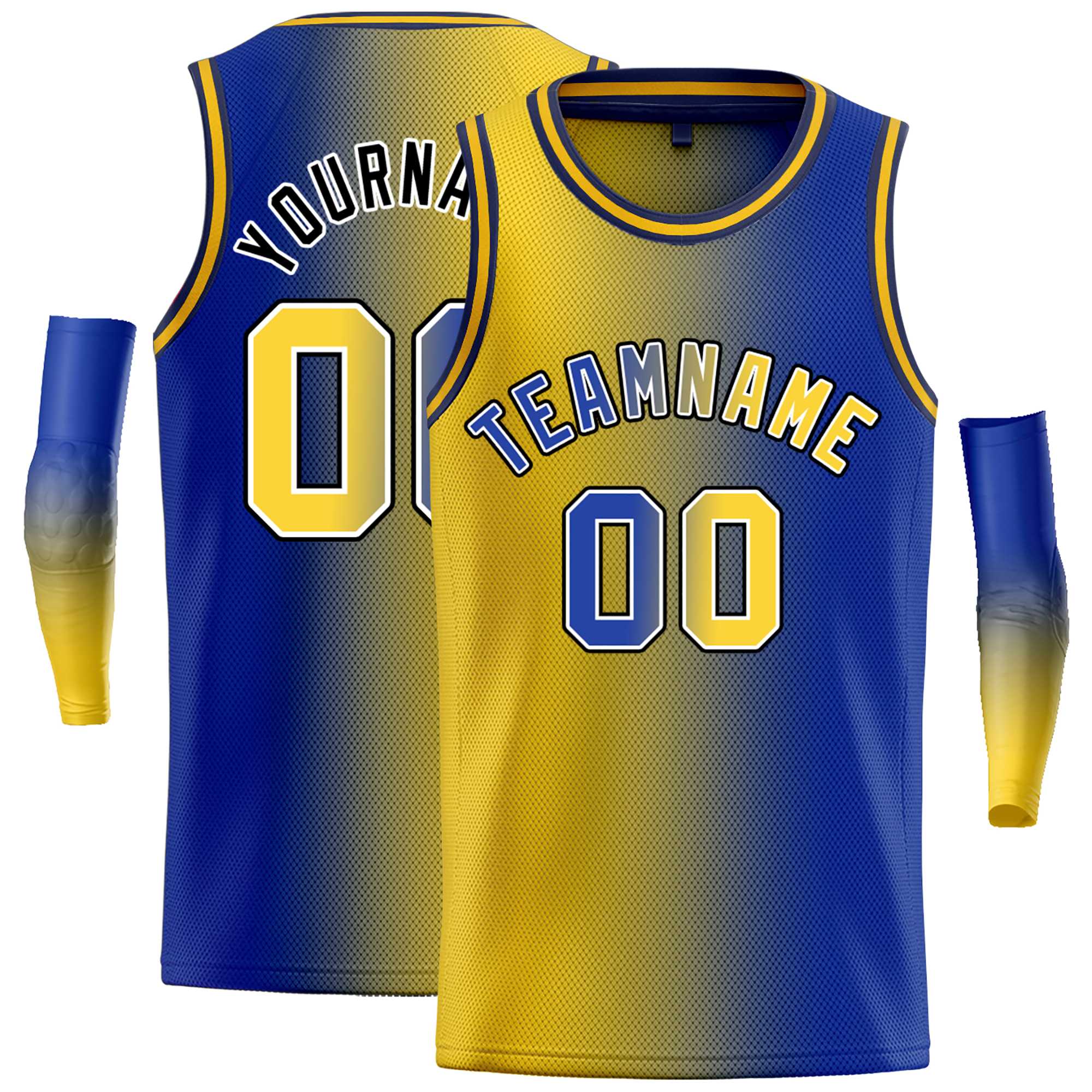 Custom Yellow Royal Black-Royal Gradient Fashion Tops Bull Basketball Jersey