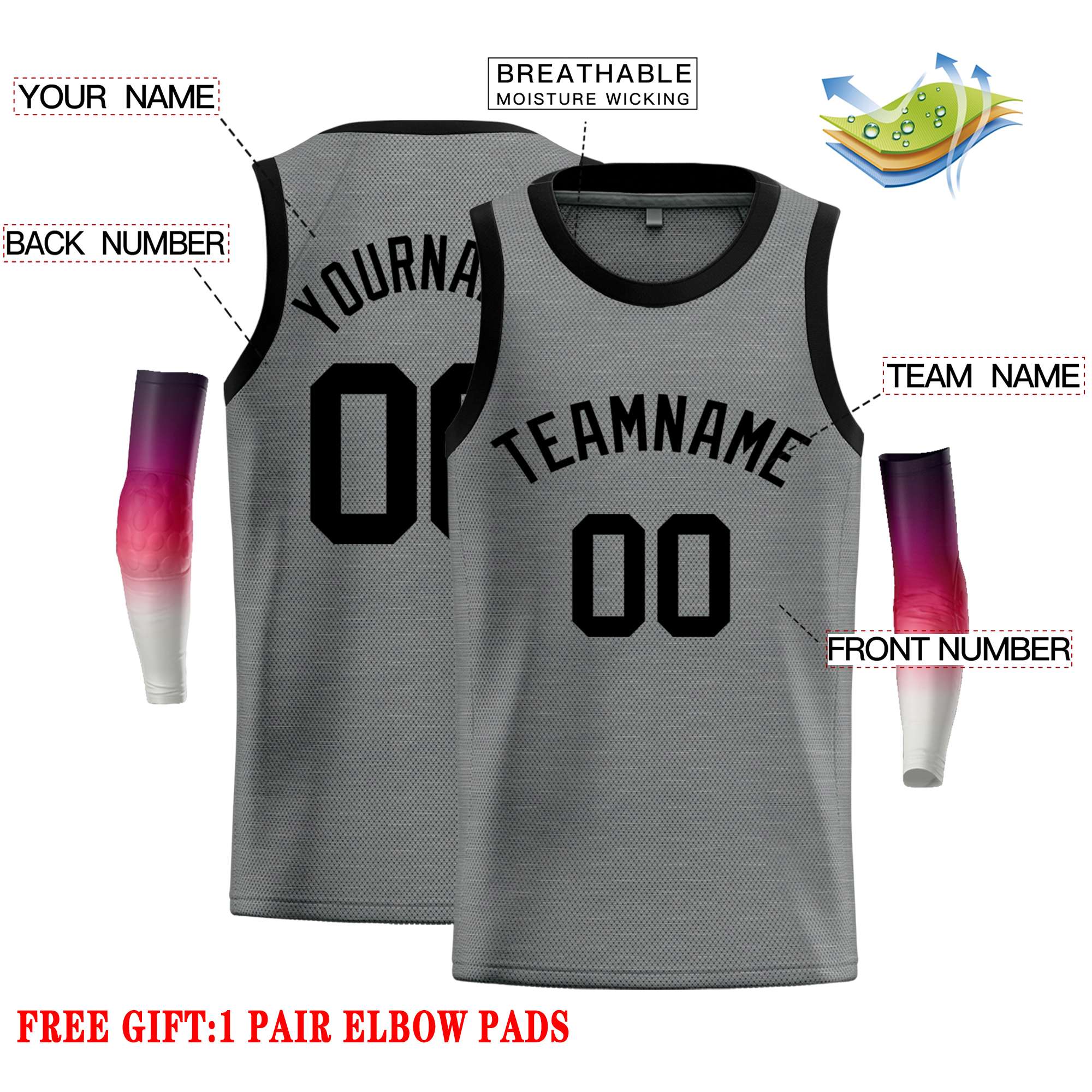 Custom Dark Gray Black Classic Tops Casual Basketball Jersey