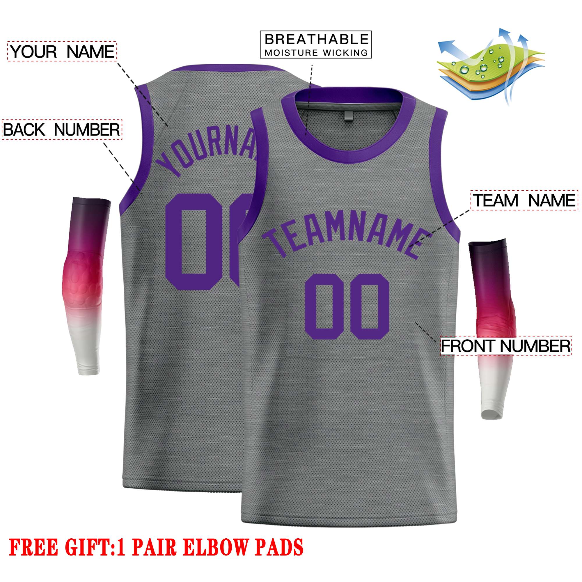 Custom Dark Gray Purple Classic Tops Casual Basketball Jersey