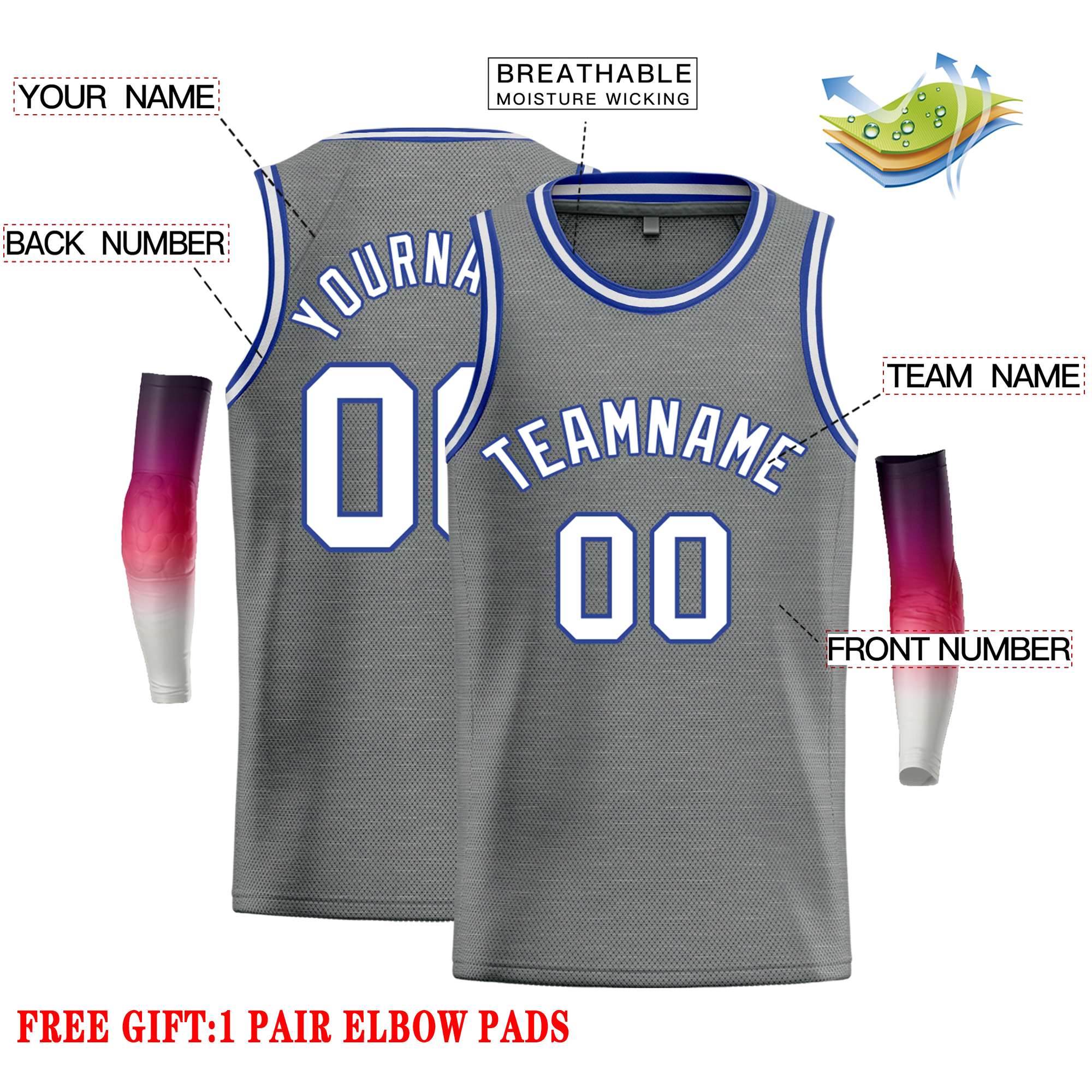 Custom Dark Gray White-Blue Classic Tops Casual Basketball Jersey