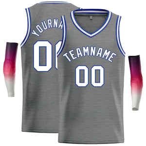 Maillot de basket-ball décontracté pour hommes, haut classique personnalisé gris foncé blanc-bleu