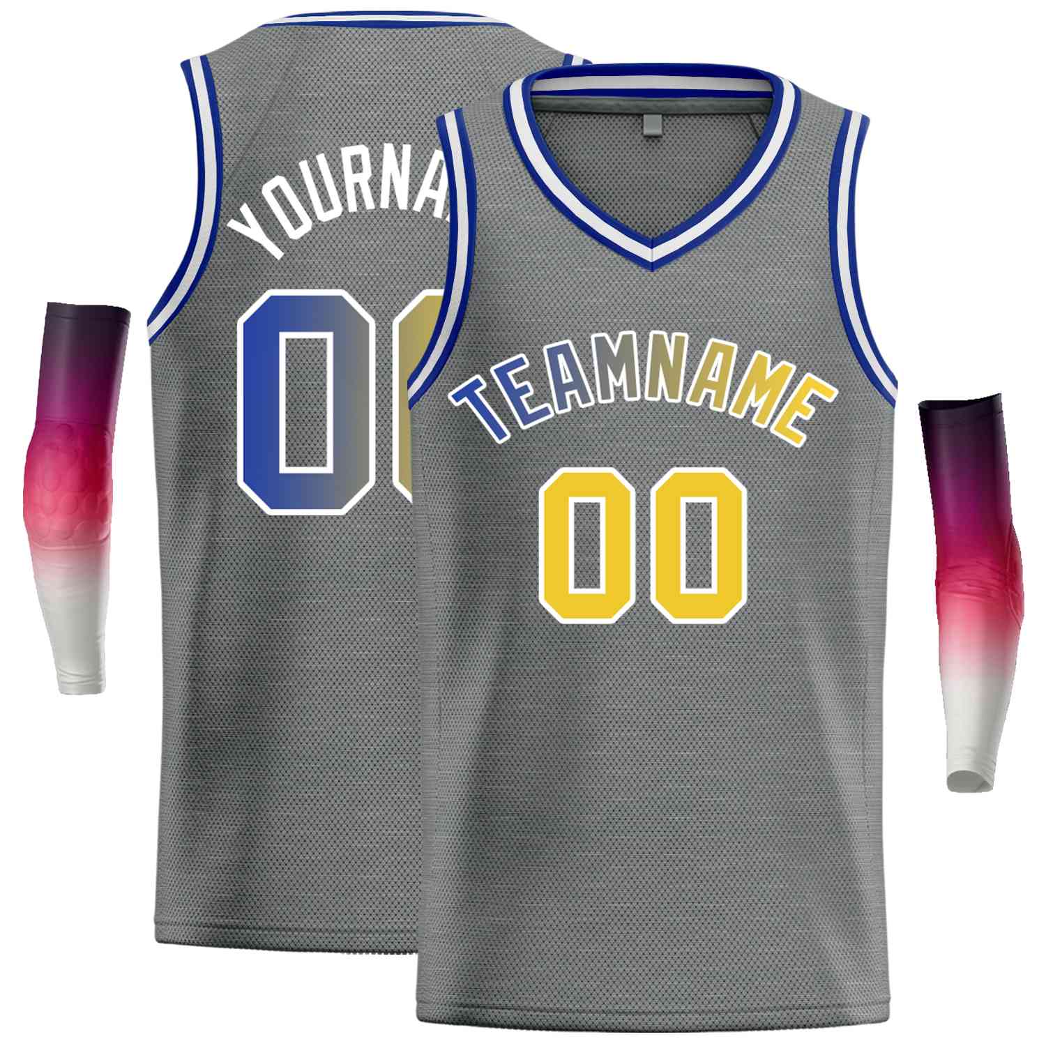 Maillot de basket-ball décontracté pour hommes, haut classique gris foncé Royal-blanc personnalisé