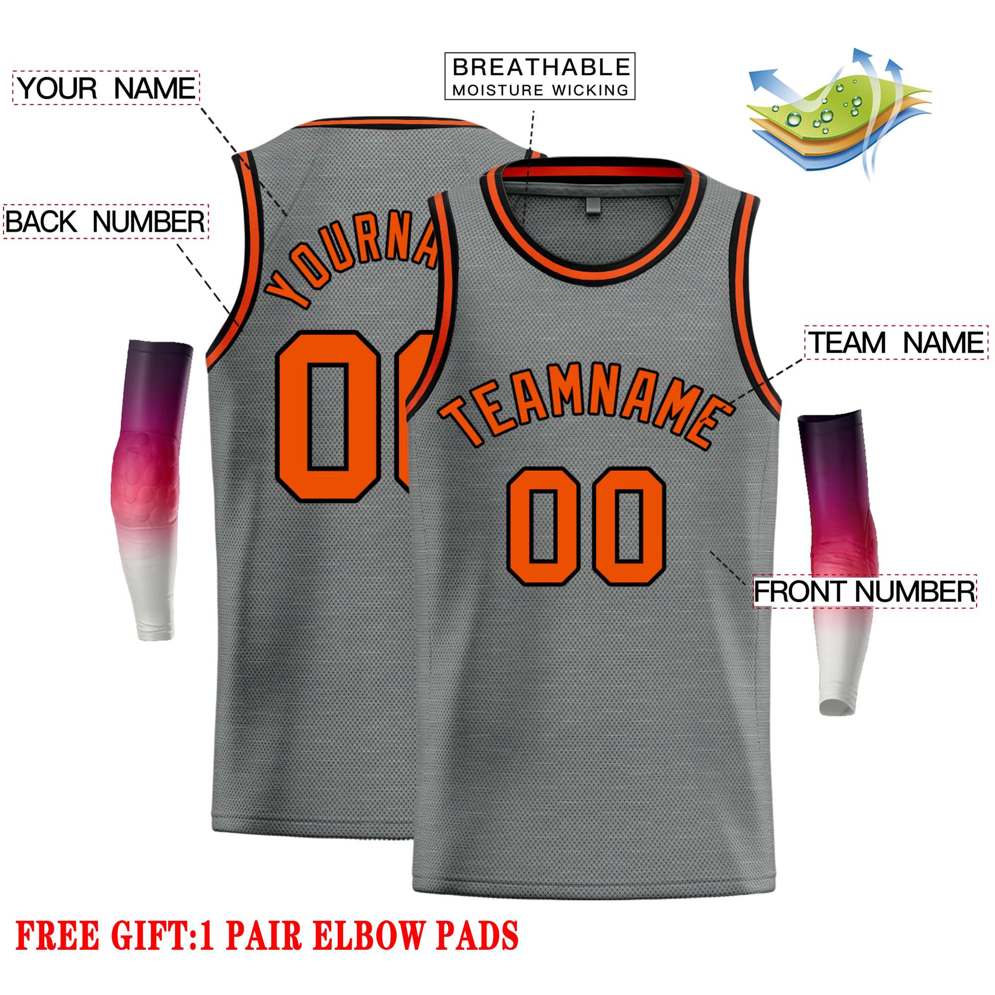 Custom Dark Gray Orange Classic Tops Casual Basketball Jersey