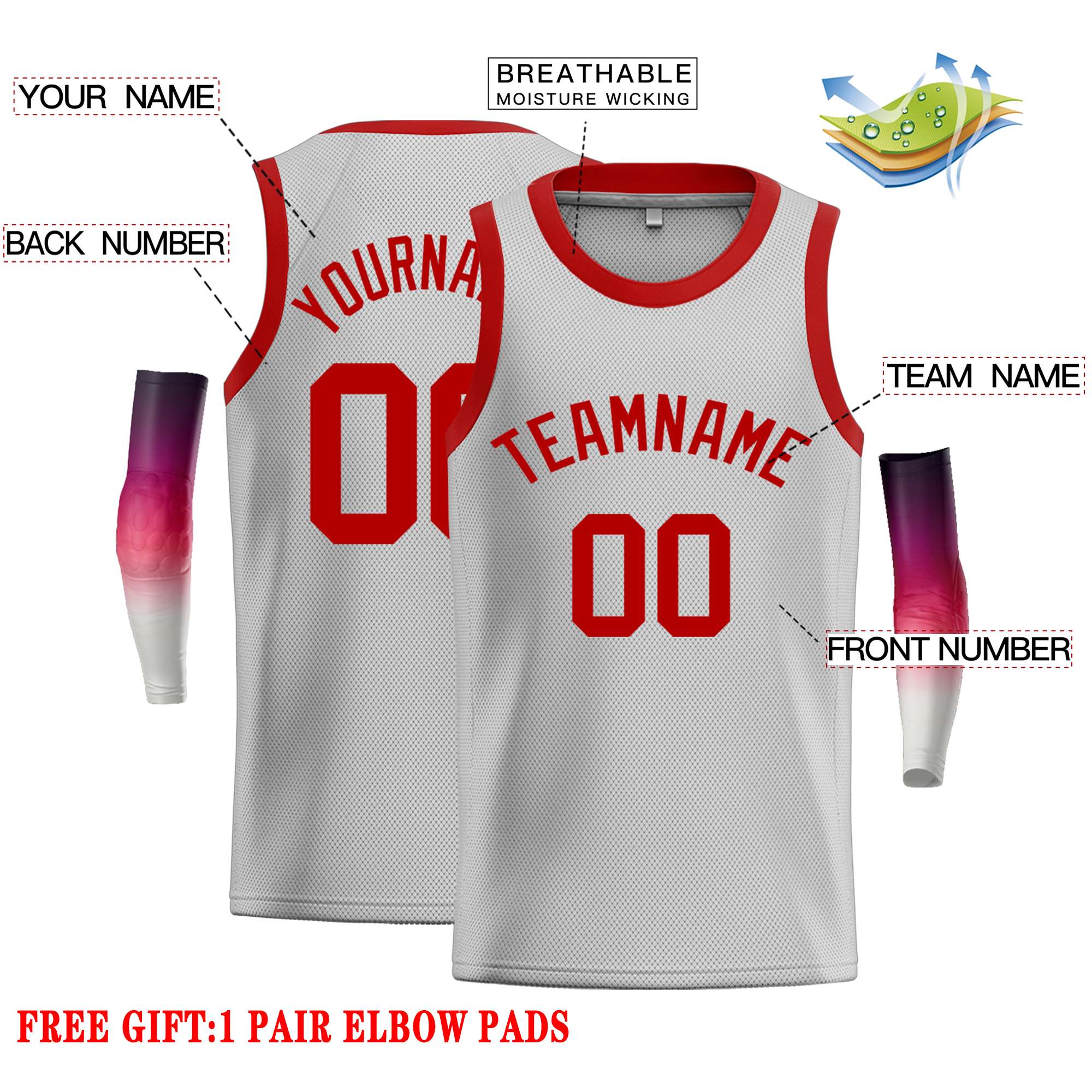 Custom Gray Red Classic Tops Casual Basketball Jersey