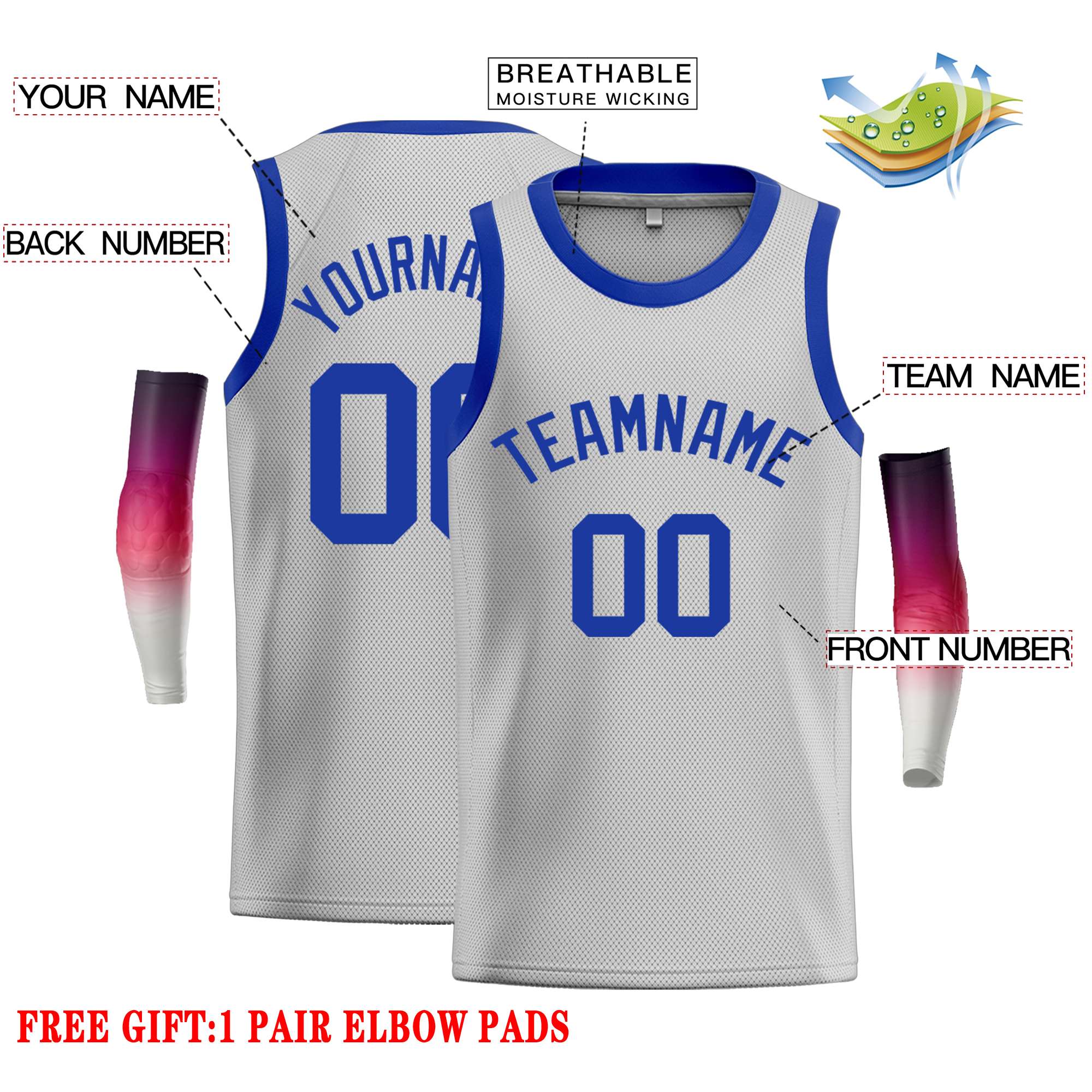 Custom Gray Royal Classic Tops Casual Basketball Jersey