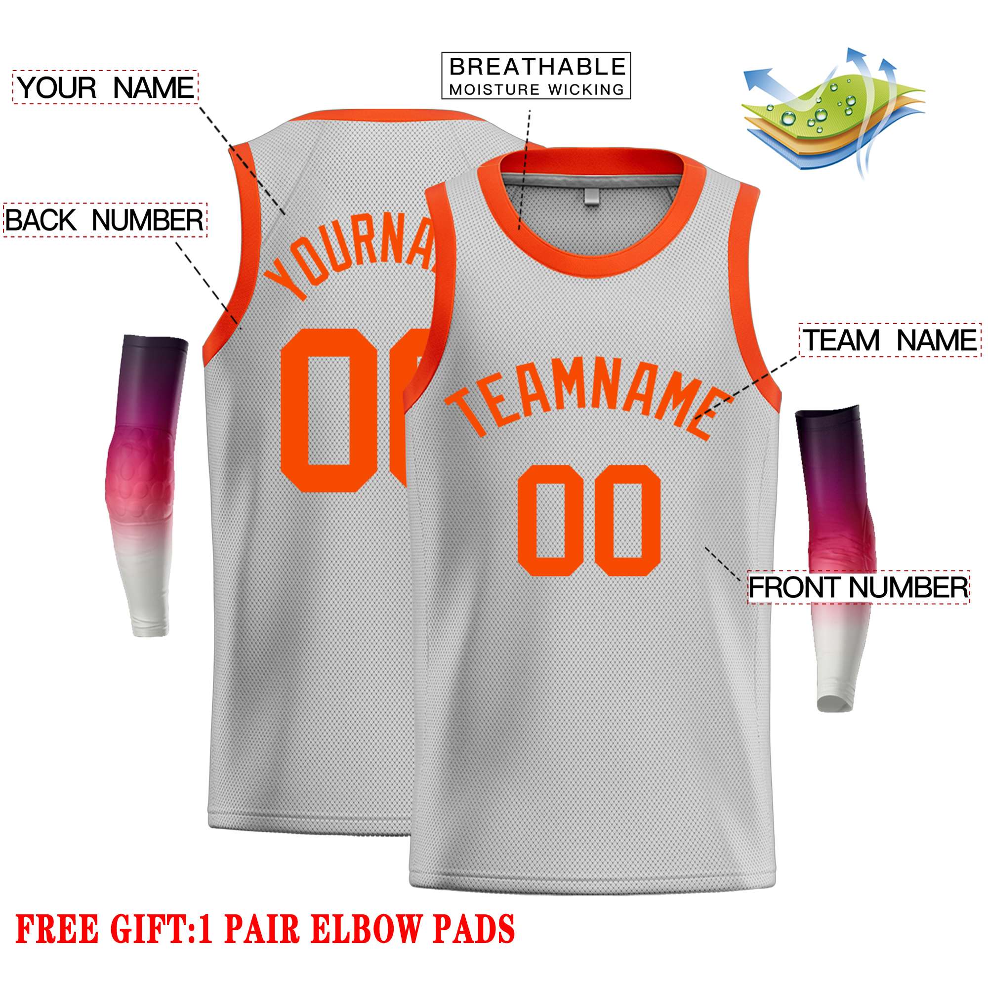 Custom Gray Orange Classic Tops Casual Basketball Jersey