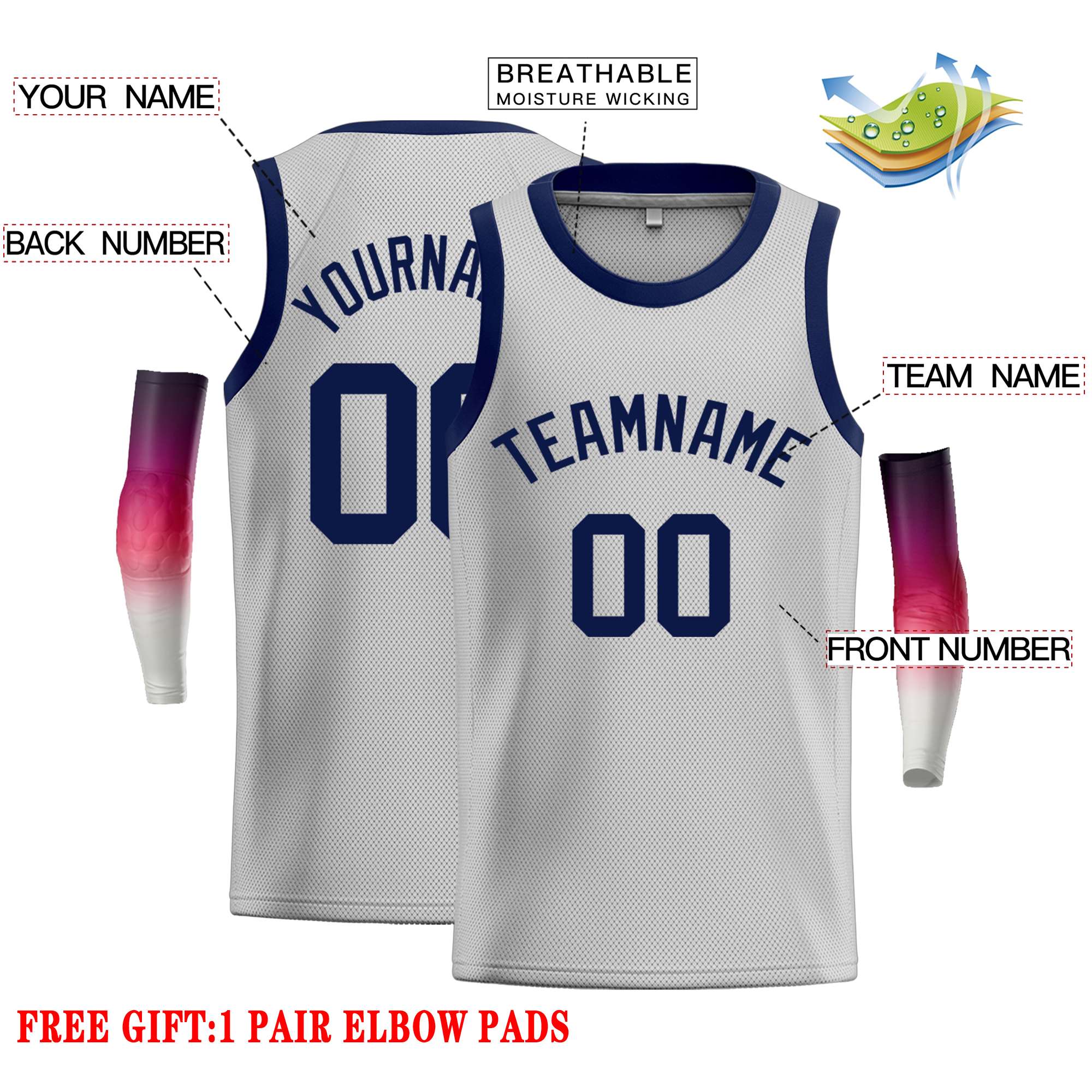 Custom Gray Navy Classic Tops Casual Basketball Jersey