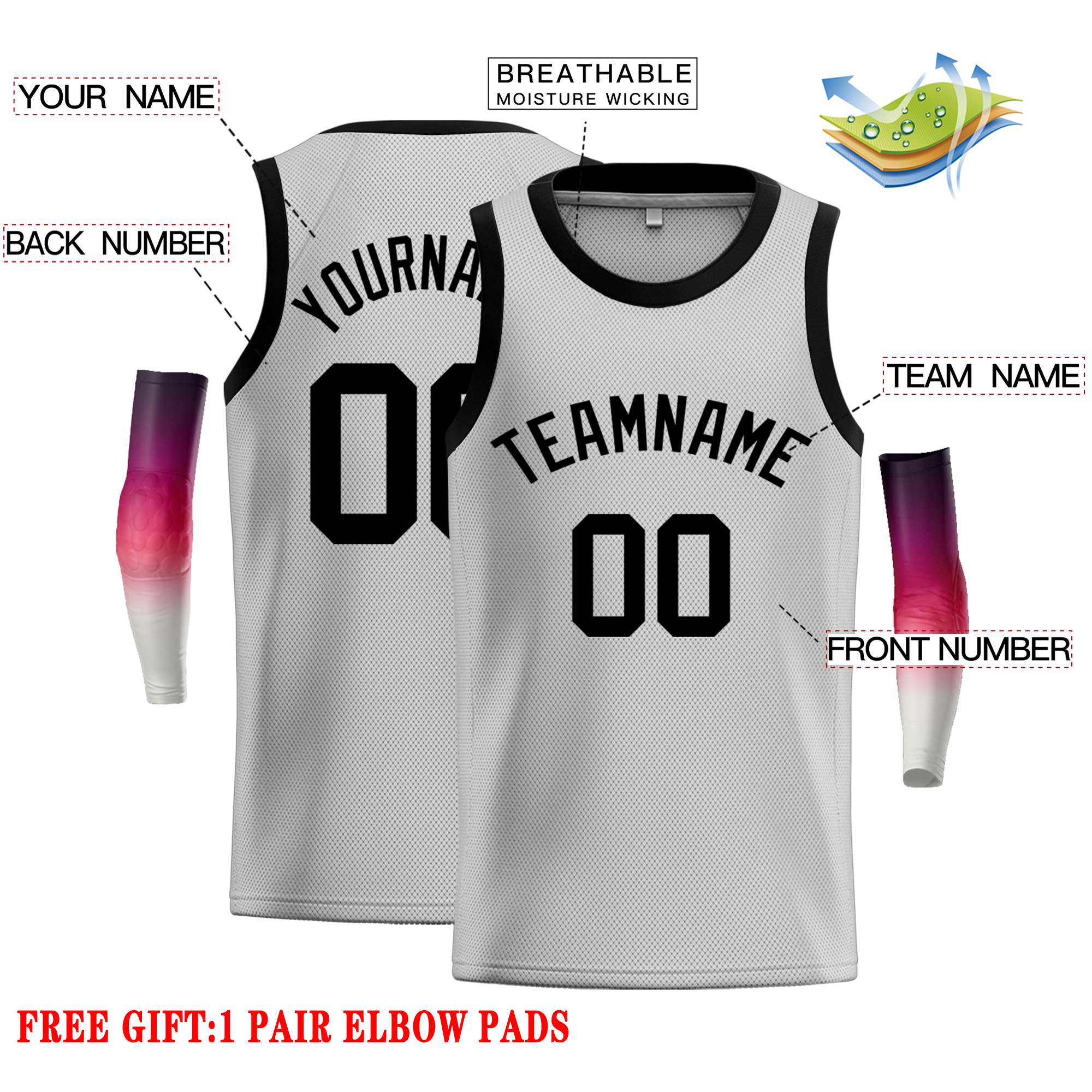 Custom Gray Black Classic Tops Casual Basketball Jersey