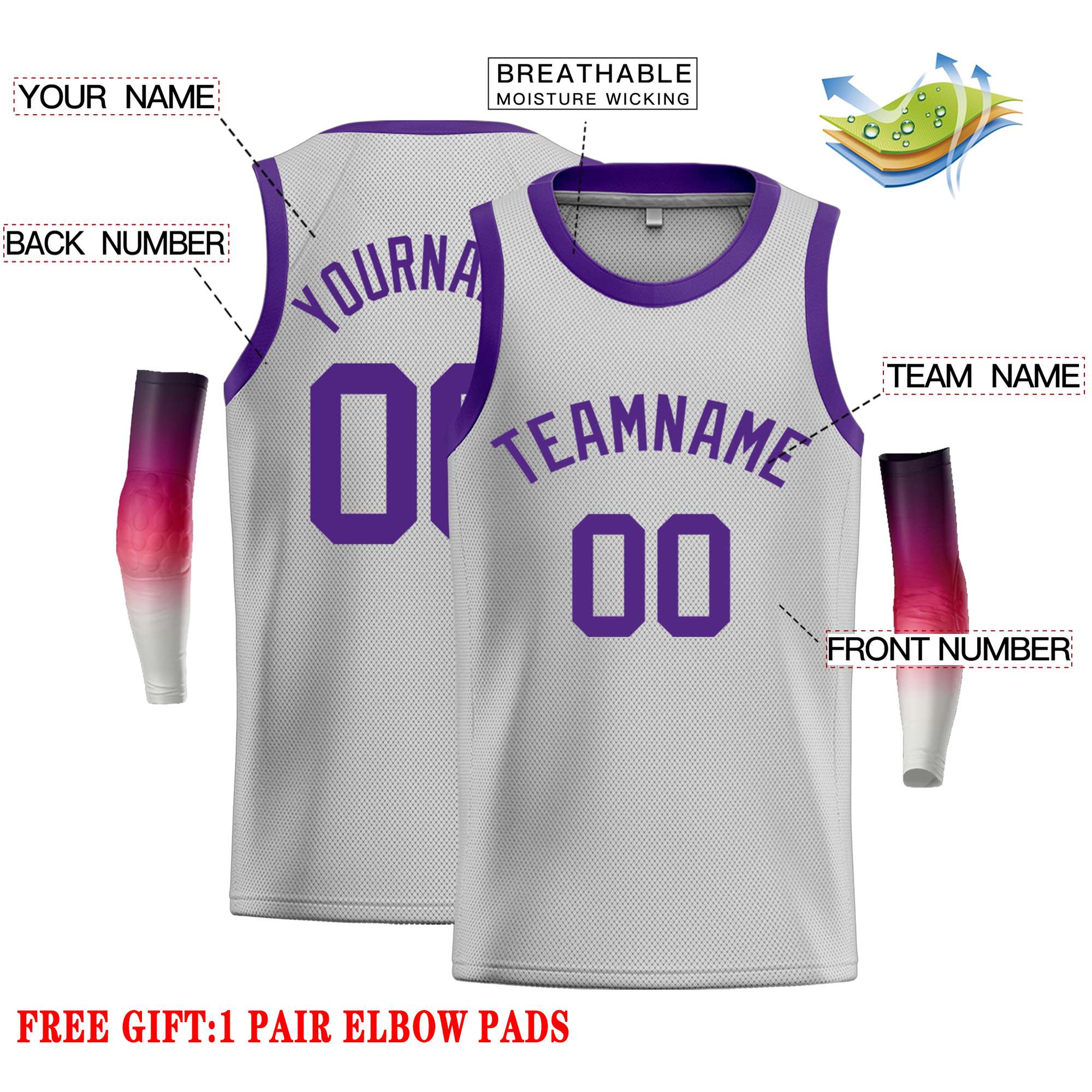 Custom Gray Purple Classic Tops Casual Basketball Jersey