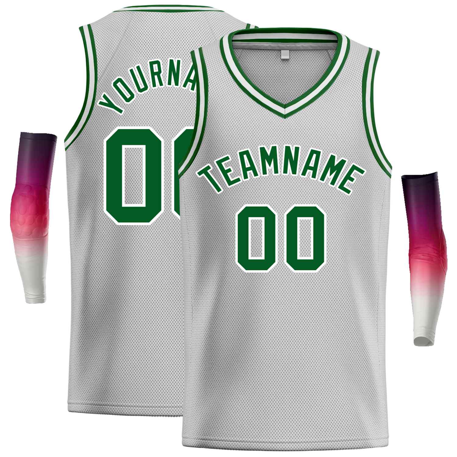 Maillot de basket-ball décontracté pour hommes, haut classique personnalisé gris vert-blanc