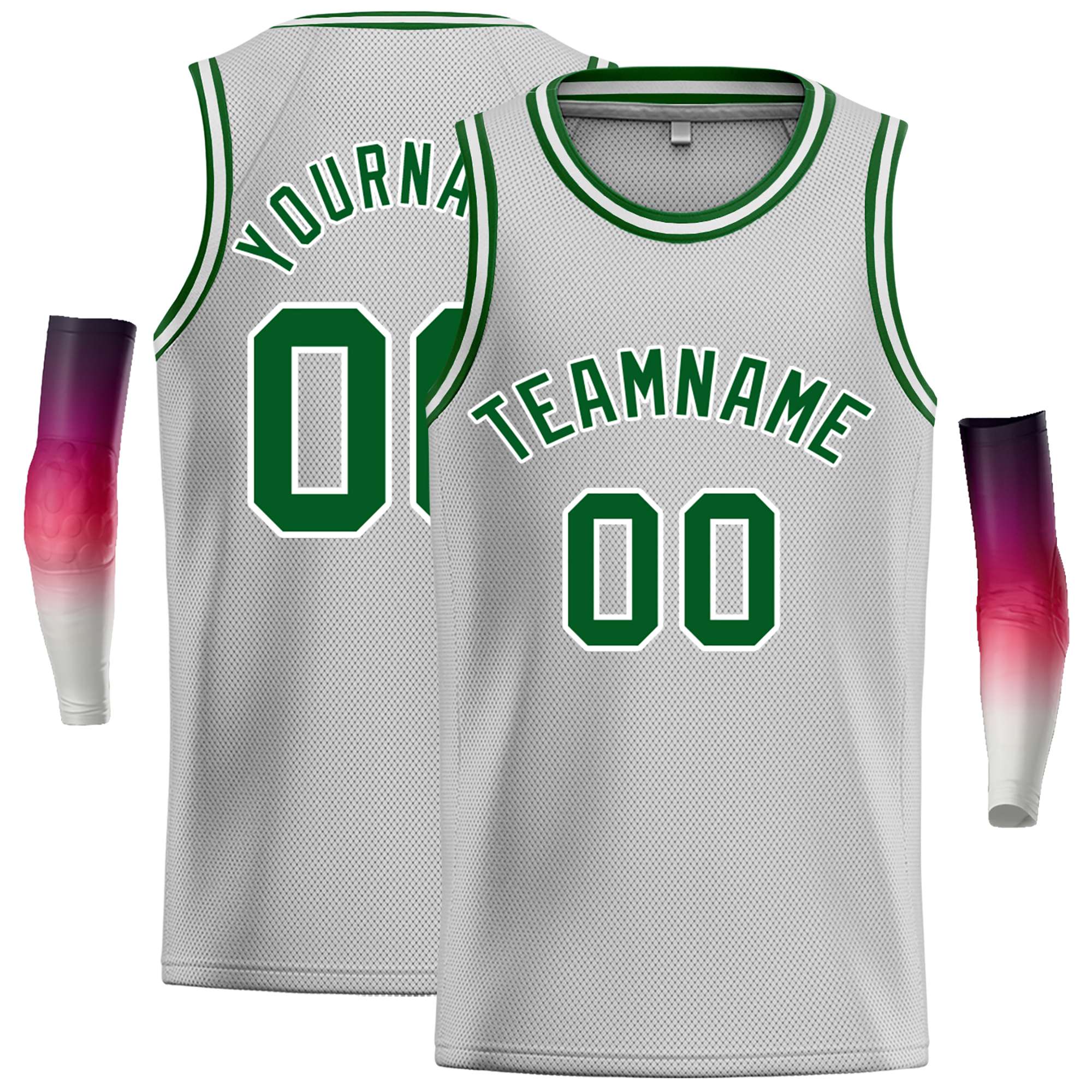 Custom Gray Green-White Classic Tops Casual Basketball Jersey