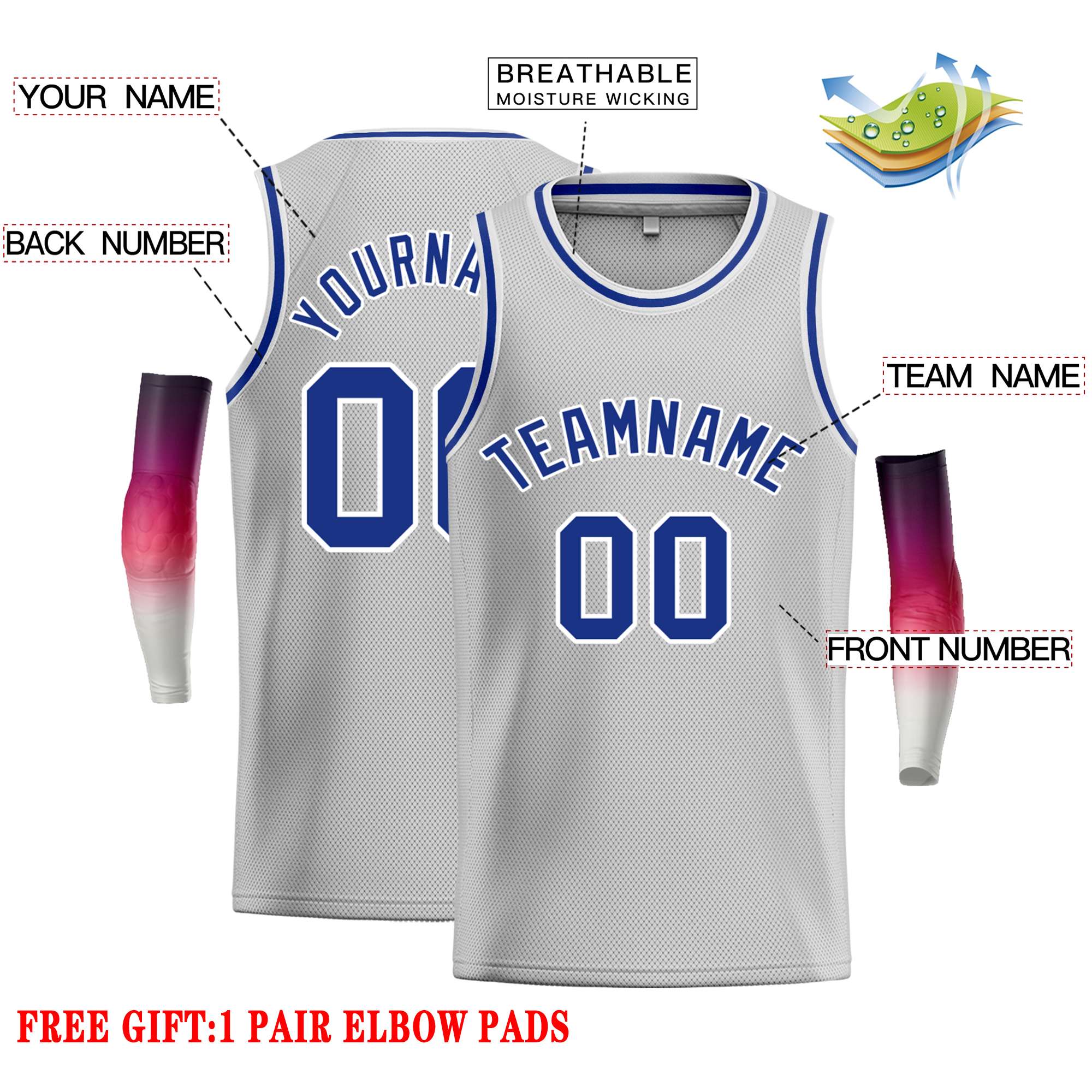 Custom Gray Royal-White Classic Tops Casual Basketball Jersey