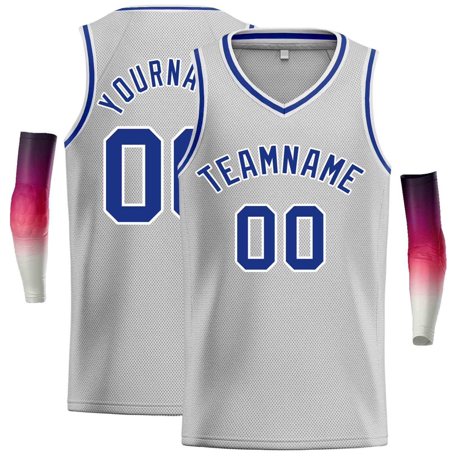 Maillot de basket-ball décontracté pour hommes, haut classique gris Royal-blanc personnalisé