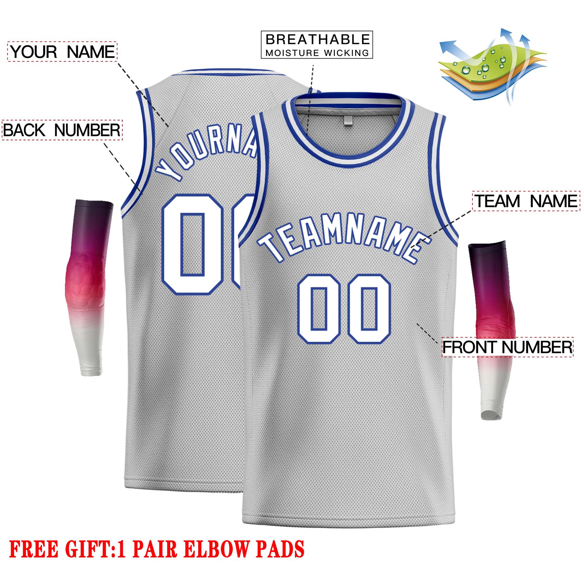 Custom Gray White-Royal Classic Tops Casual Basketball Jersey