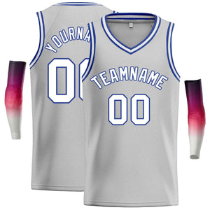 Maillot de basket-ball personnalisé pour hommes, haut classique gris blanc-Royal, décontracté