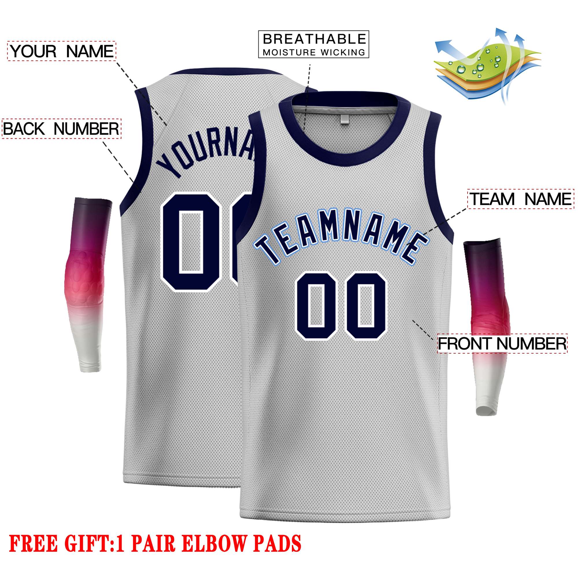 Custom Gray Navy-Power Blue Classic Tops Casual Basketball Jersey