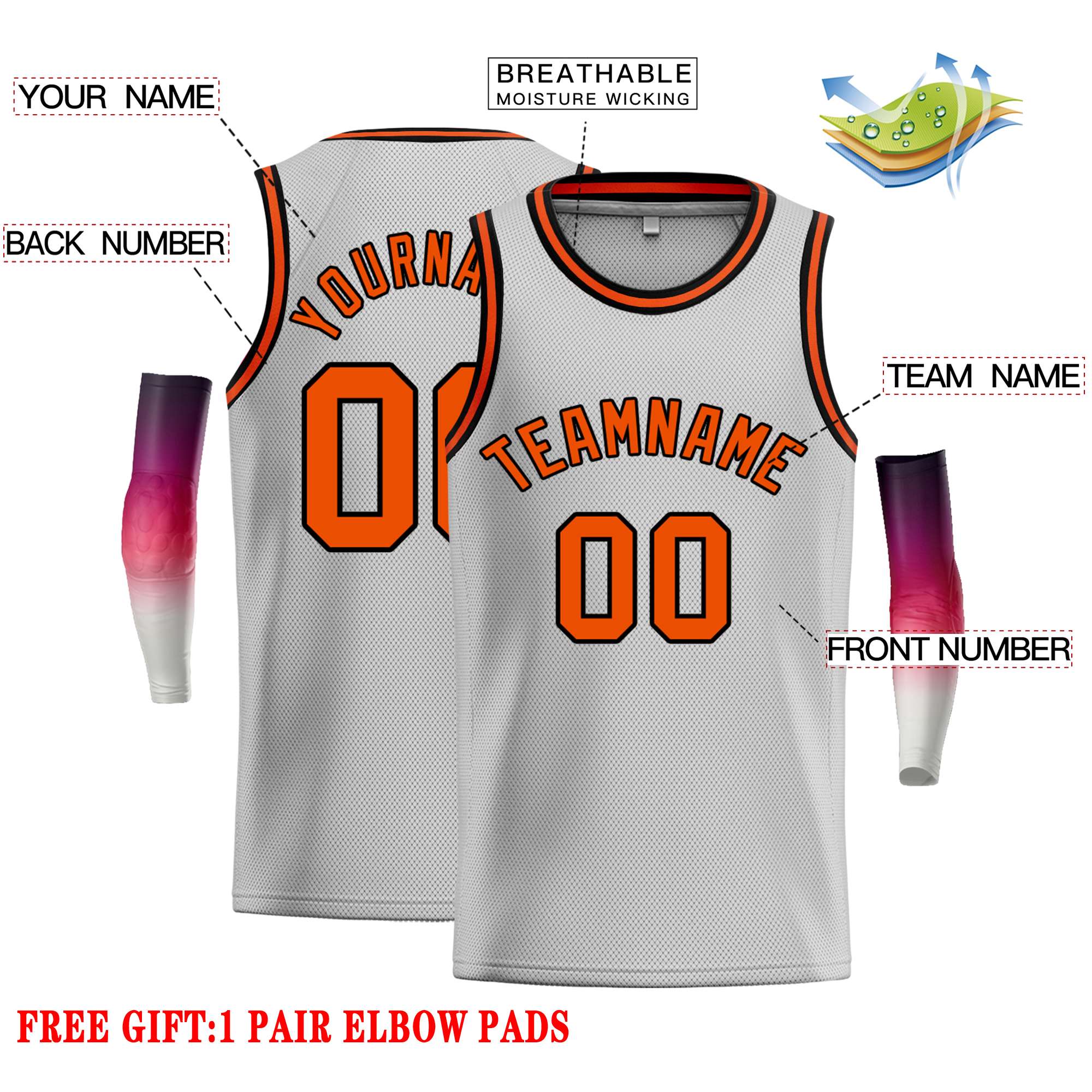 Custom Gray Orange-Black Classic Tops Casual Basketball Jersey