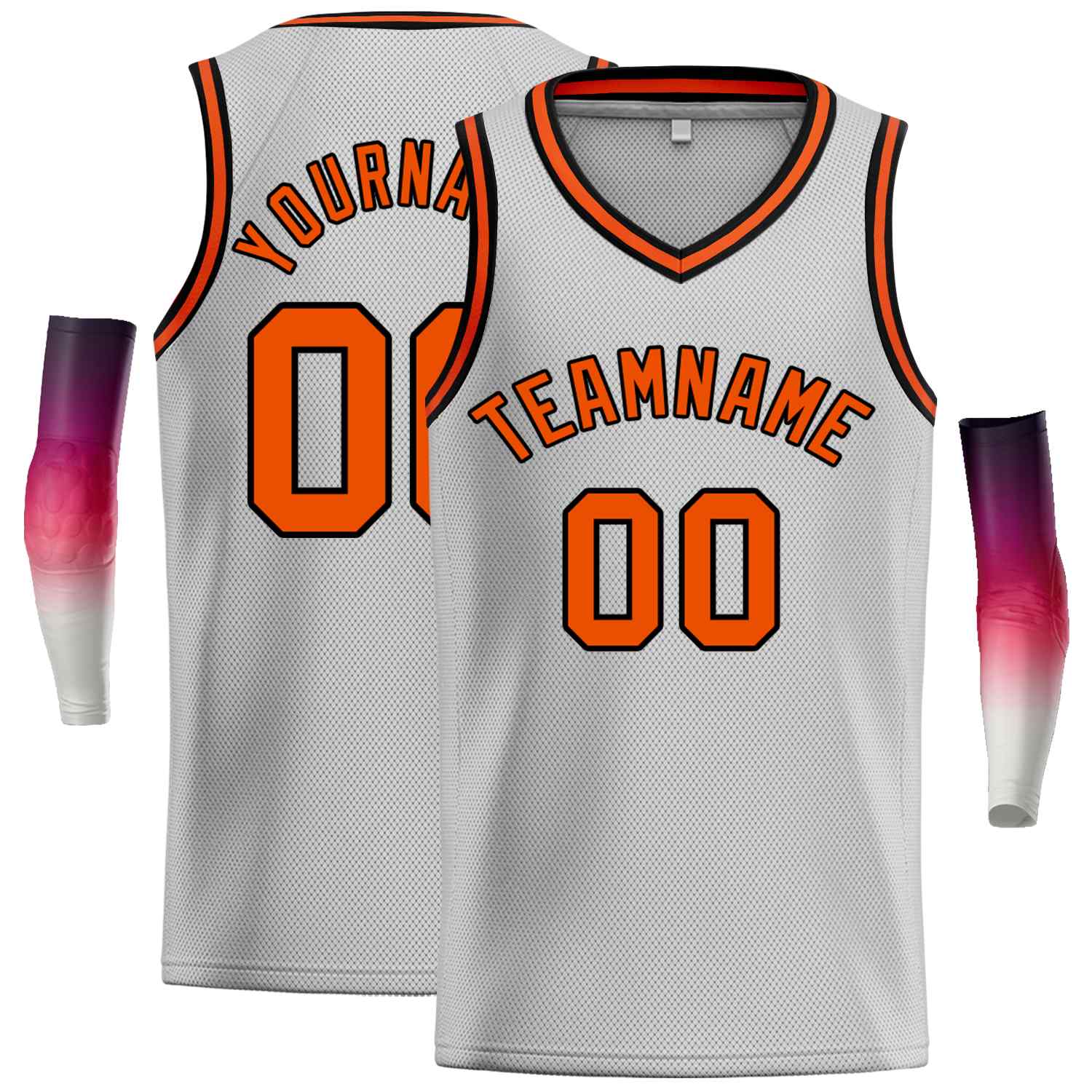 Maillot de basket-ball décontracté pour hommes, haut classique personnalisé gris Orange-noir