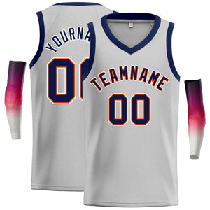 Maillot de basket-ball décontracté pour hommes, haut classique gris Navv-Orange personnalisé