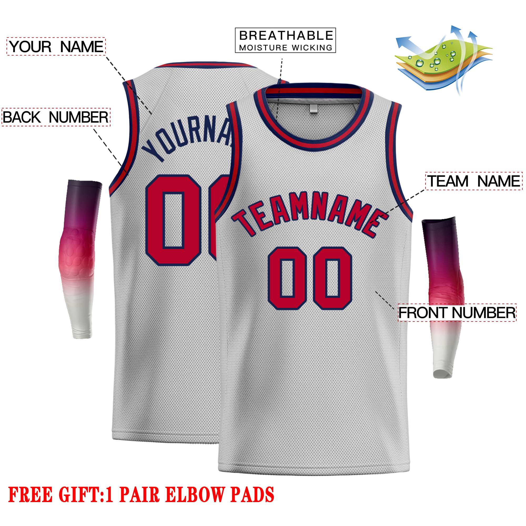 Custom Gray Maroon-Navy Classic Tops Casual Basketball Jersey