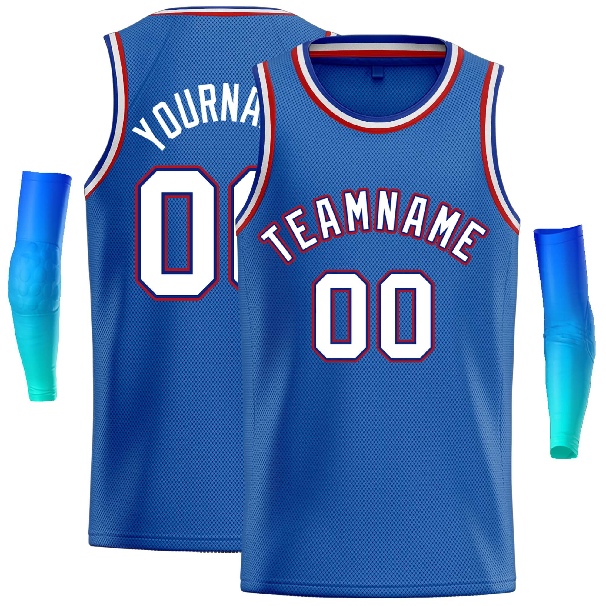 Maillot de basket-ball décontracté, haut classique bleu blanc-rouge personnalisé