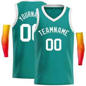 Custom Teal White-Classic Tops Men Casual Basketball Jersey