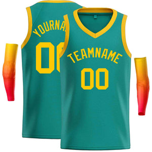 Custom Teal Yellow-Classic Tops Men Casual Basketball Jersey